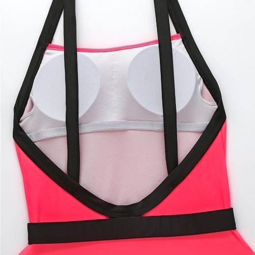 Women Neon Pink Cup Swimsuit with Belt