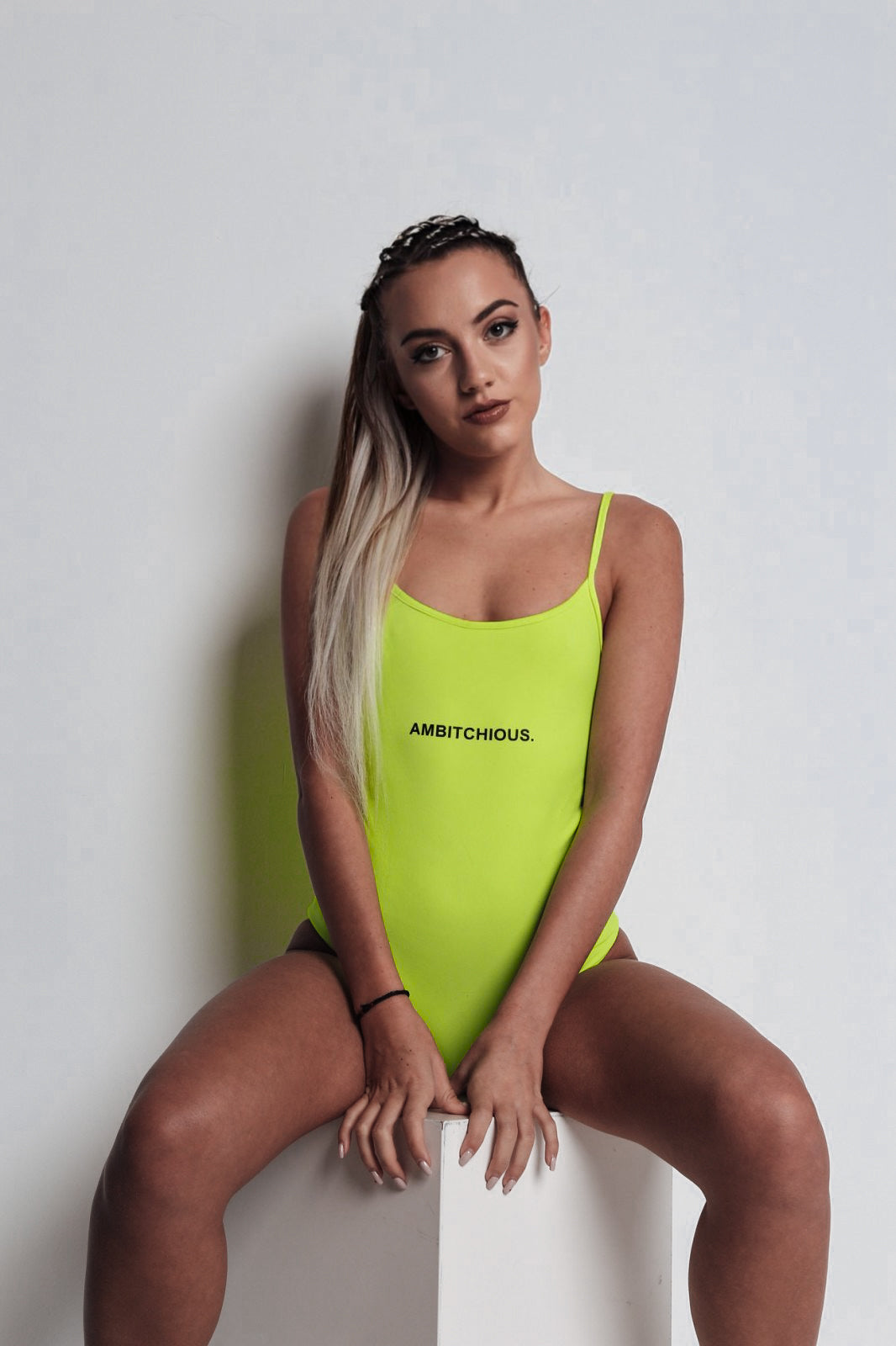 Women Neon Color Bodysuit Ambitchious in Yellow