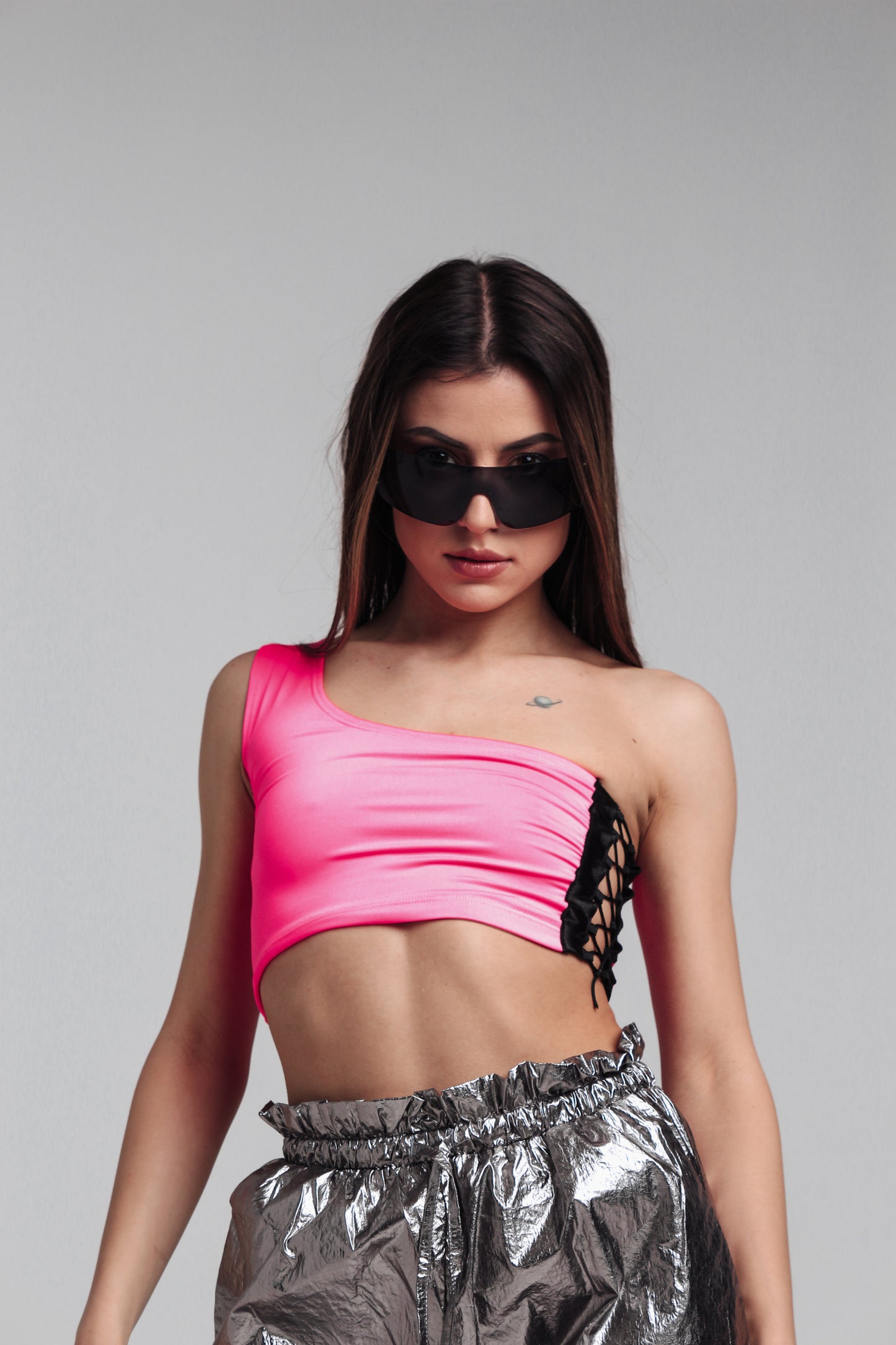 Women Neon Short Crop Top - Pink