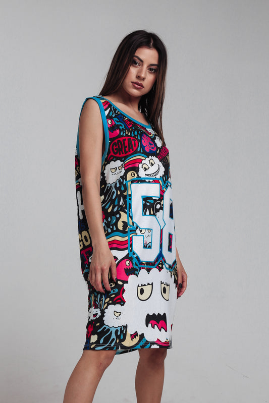 Women Oversized Hip-Hop Colorful Dress Knee Length