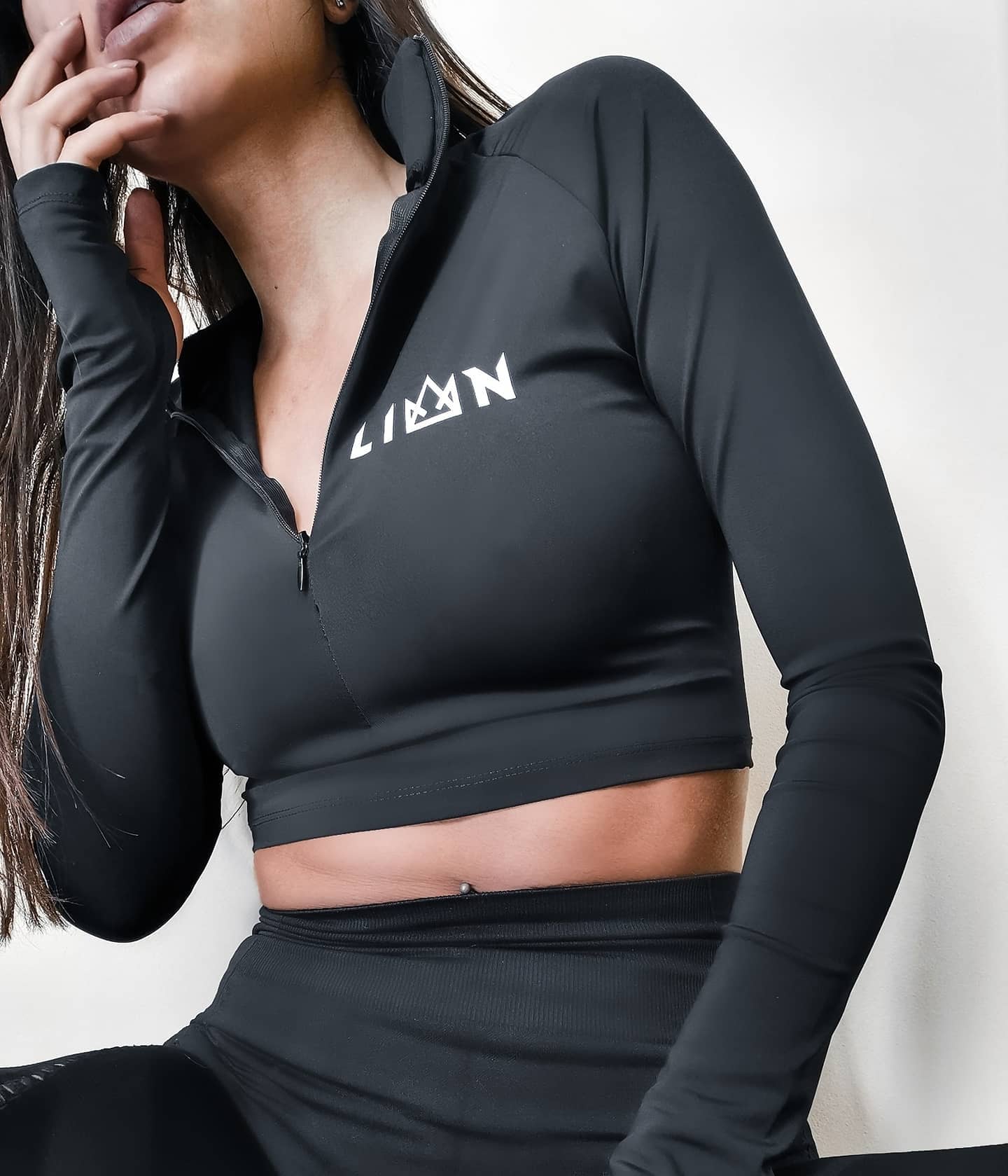 LION Women Crop High Neck Shirt - BLACK