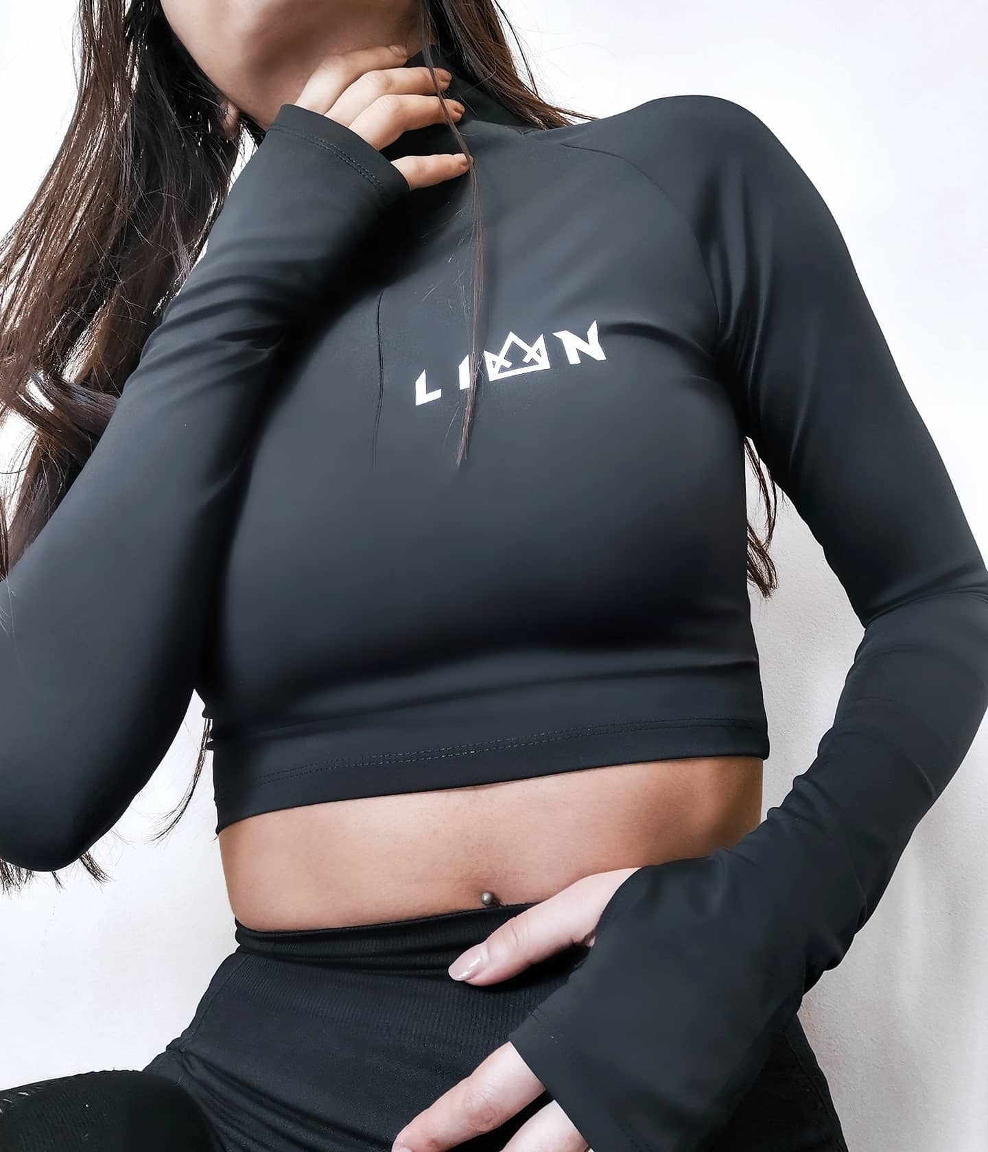 LION Women Crop High Neck Shirt - BLACK