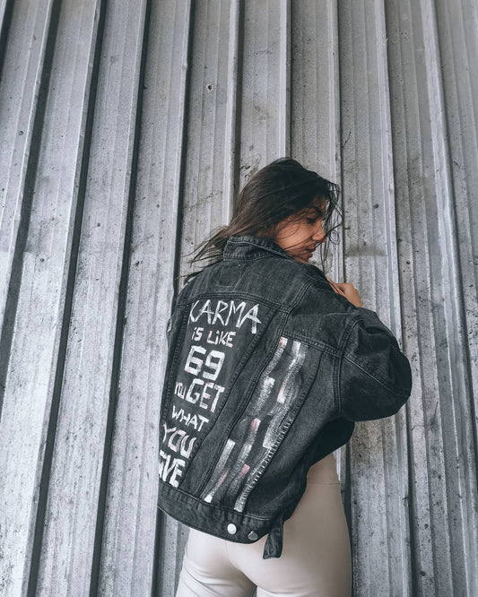 Women Hand Painted Custom Made Black Oversized Jacket