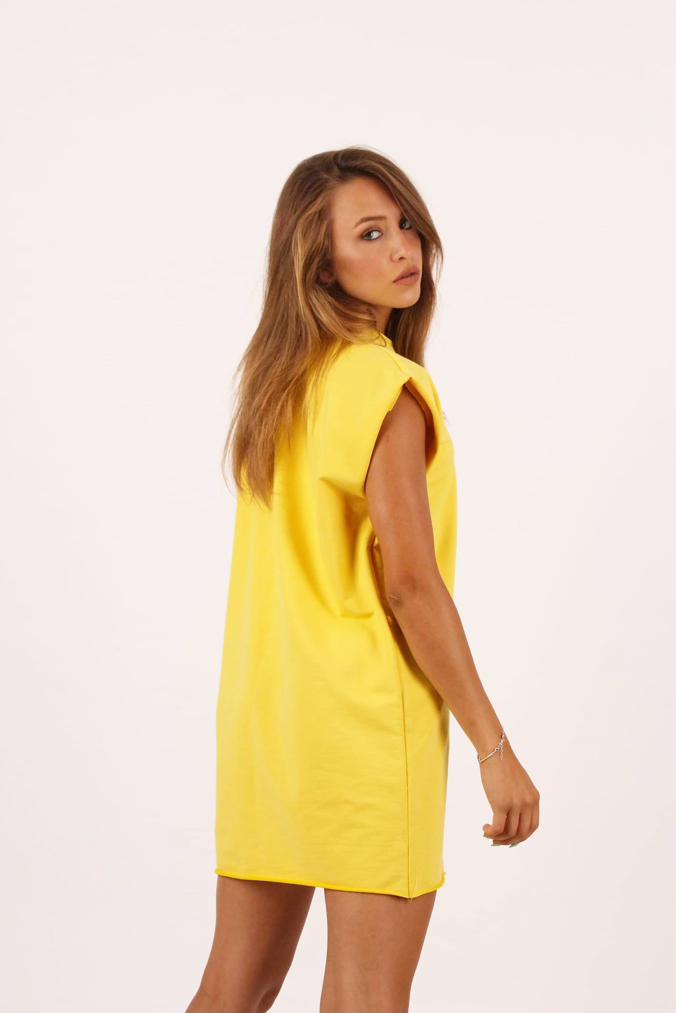 Mini Oversized Short Women Sport Dress - YELLOW