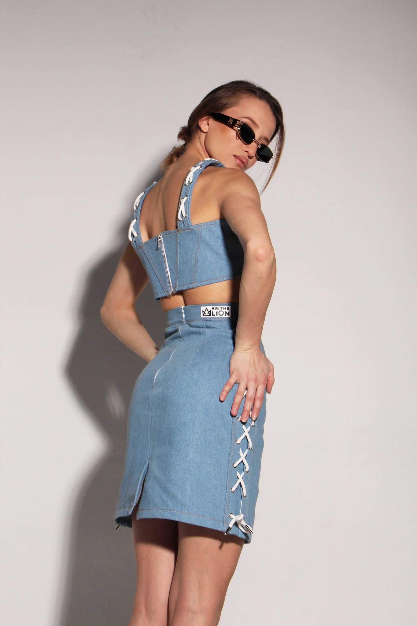 Denim Crop Top With Laces