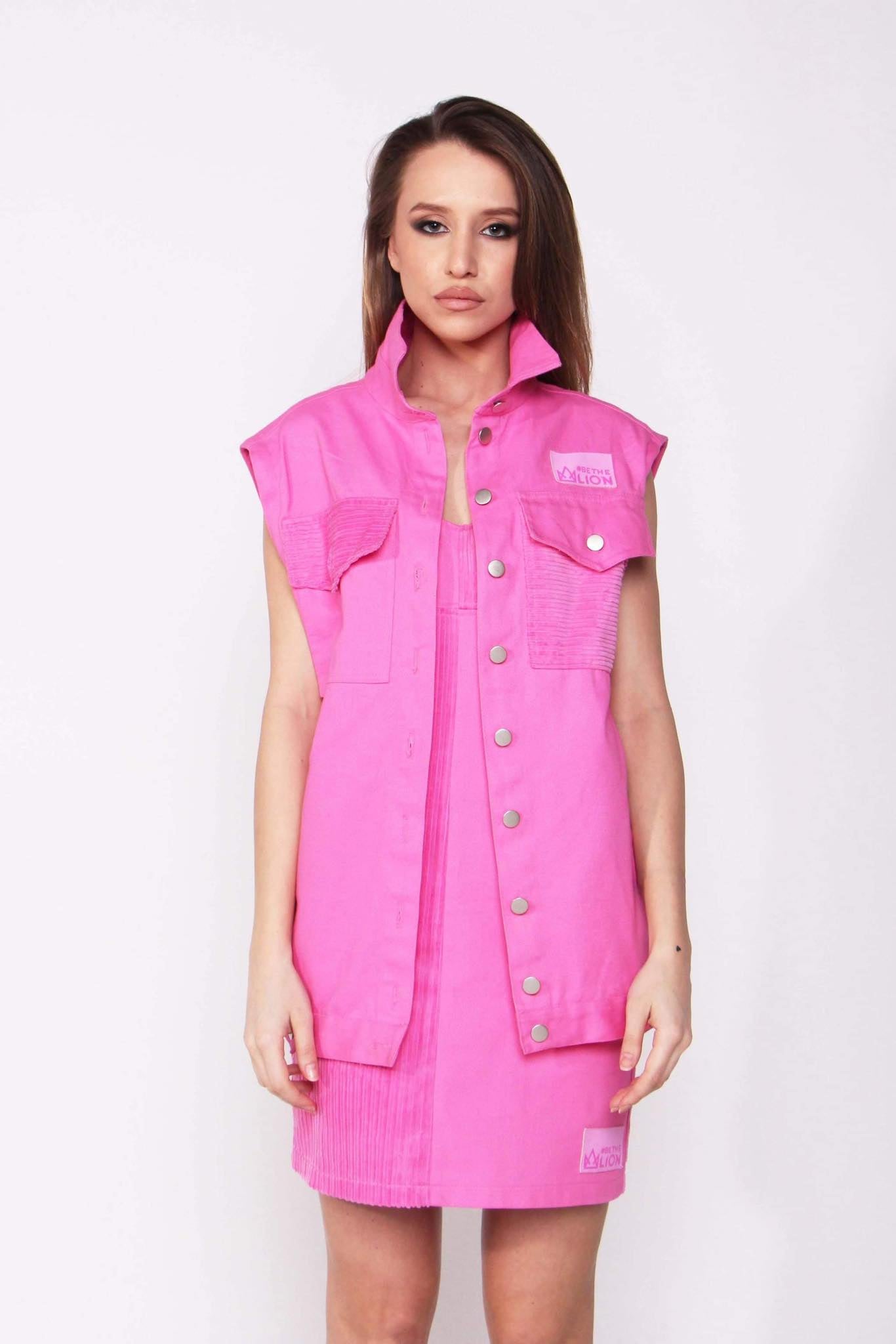 Denim Jacket And Vest In One – Pink