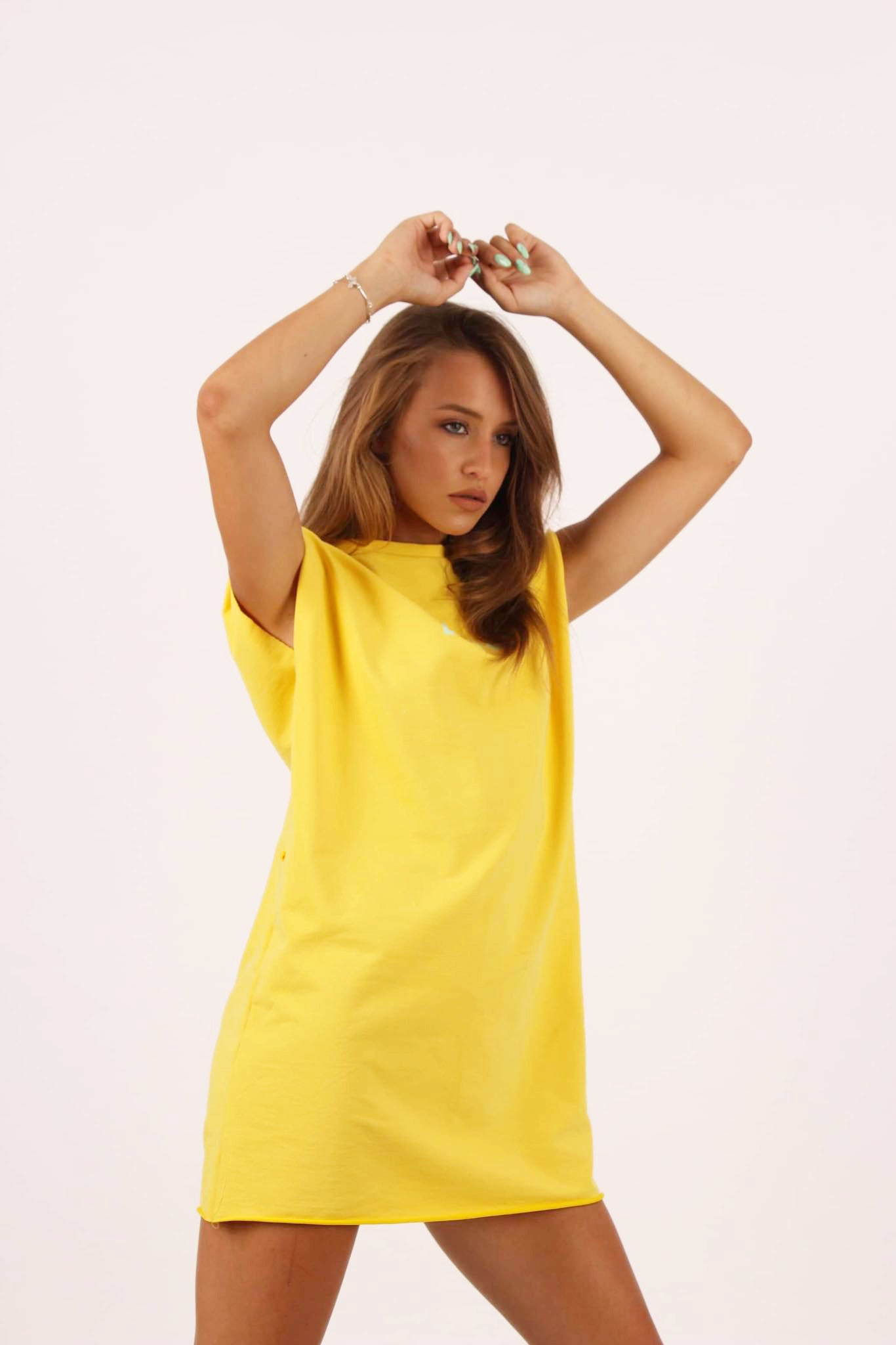 Mini Oversized Short Women Sport Dress - YELLOW