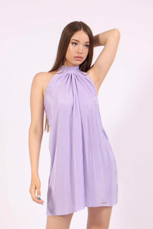 Women High-Neck Dress In Purple