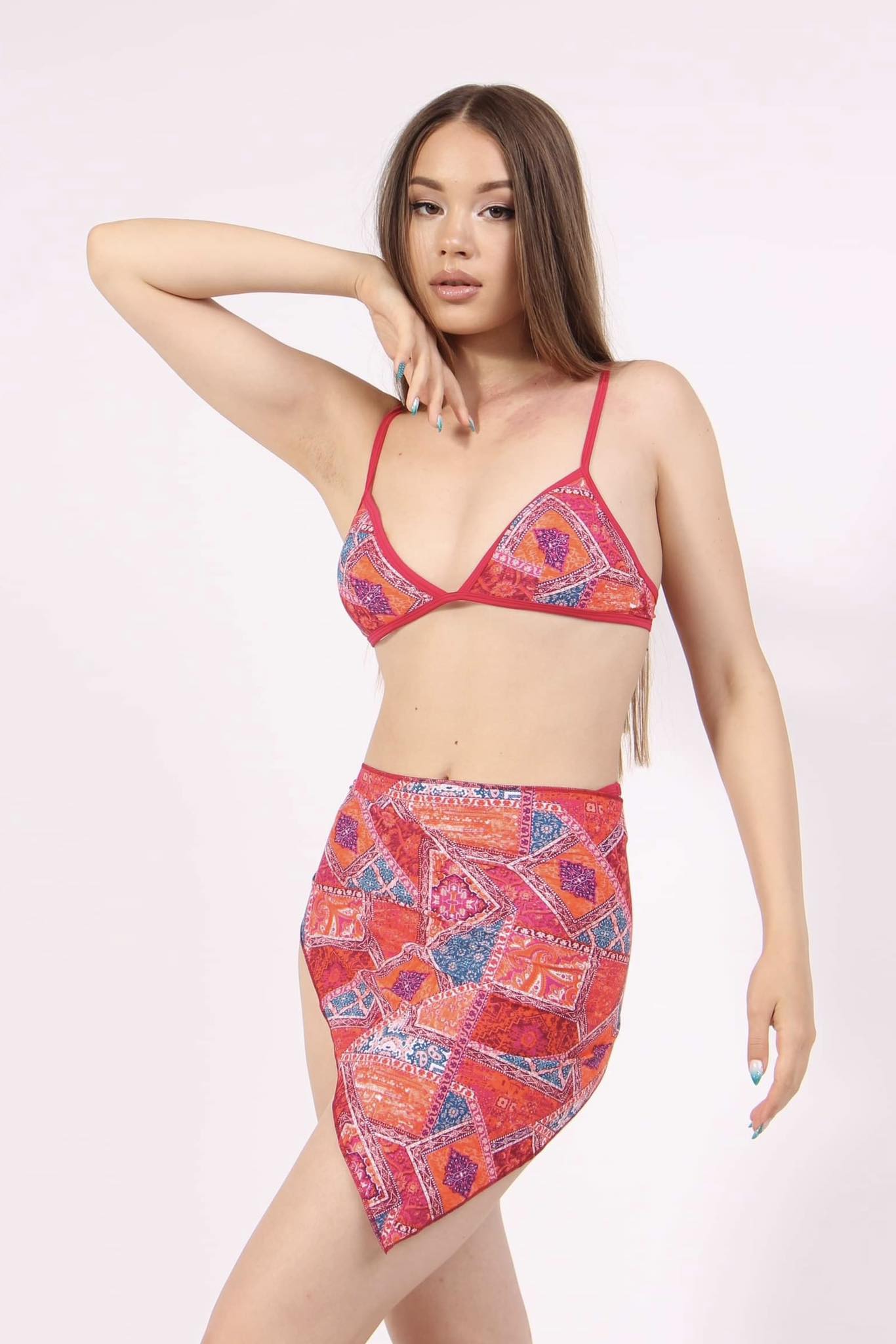 Women Two-Pieces Swimwear With Bandana – RED/ORANGE