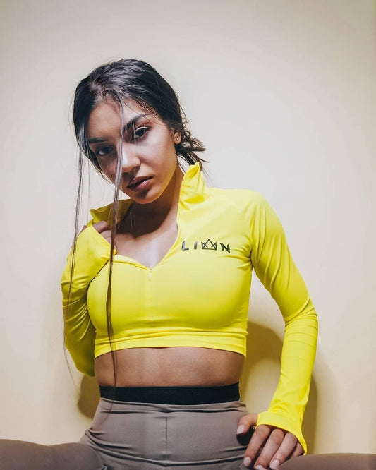 LION Women Crop High Neck Shirt - yellow