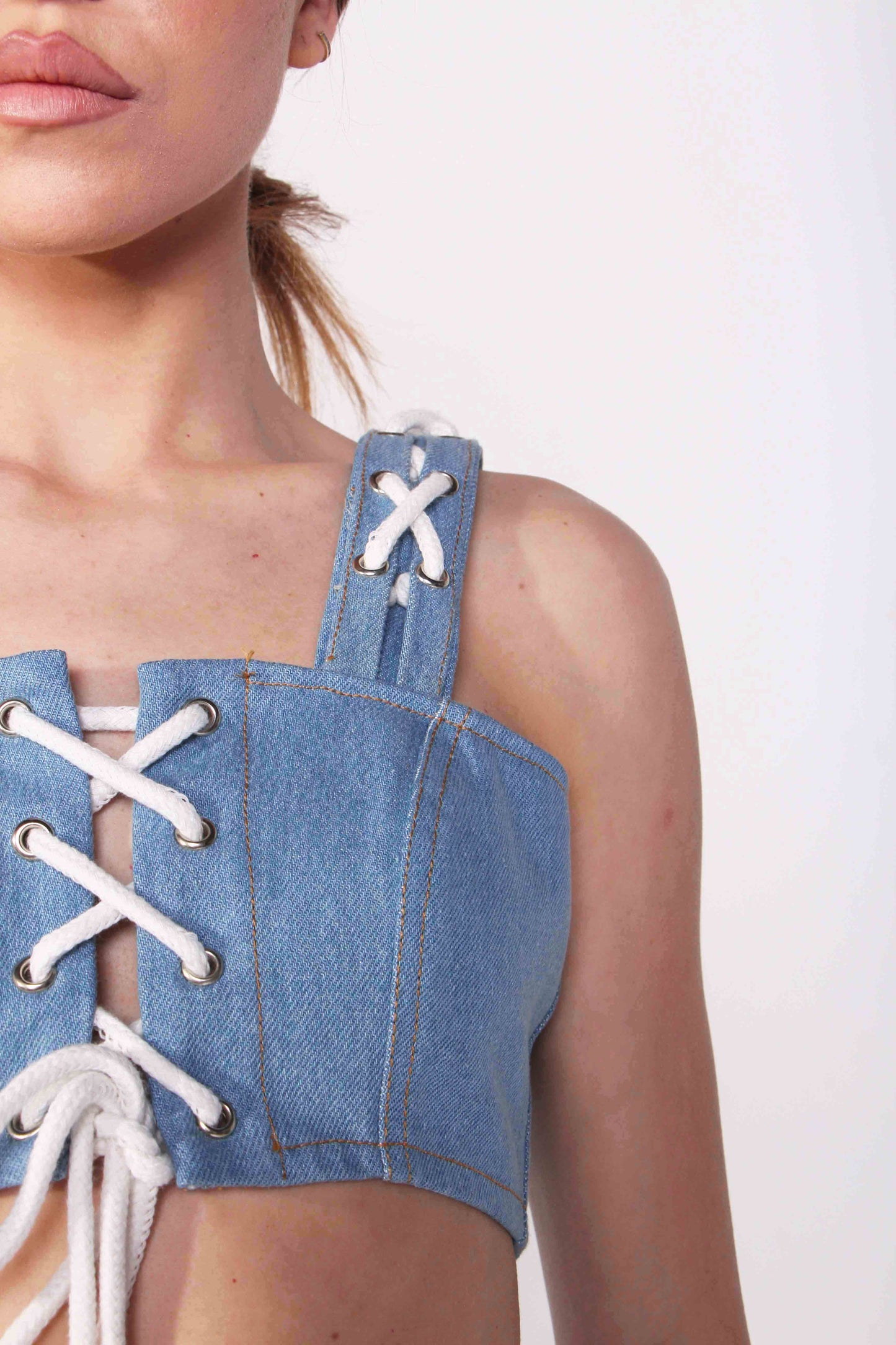 Denim Crop Top With Laces