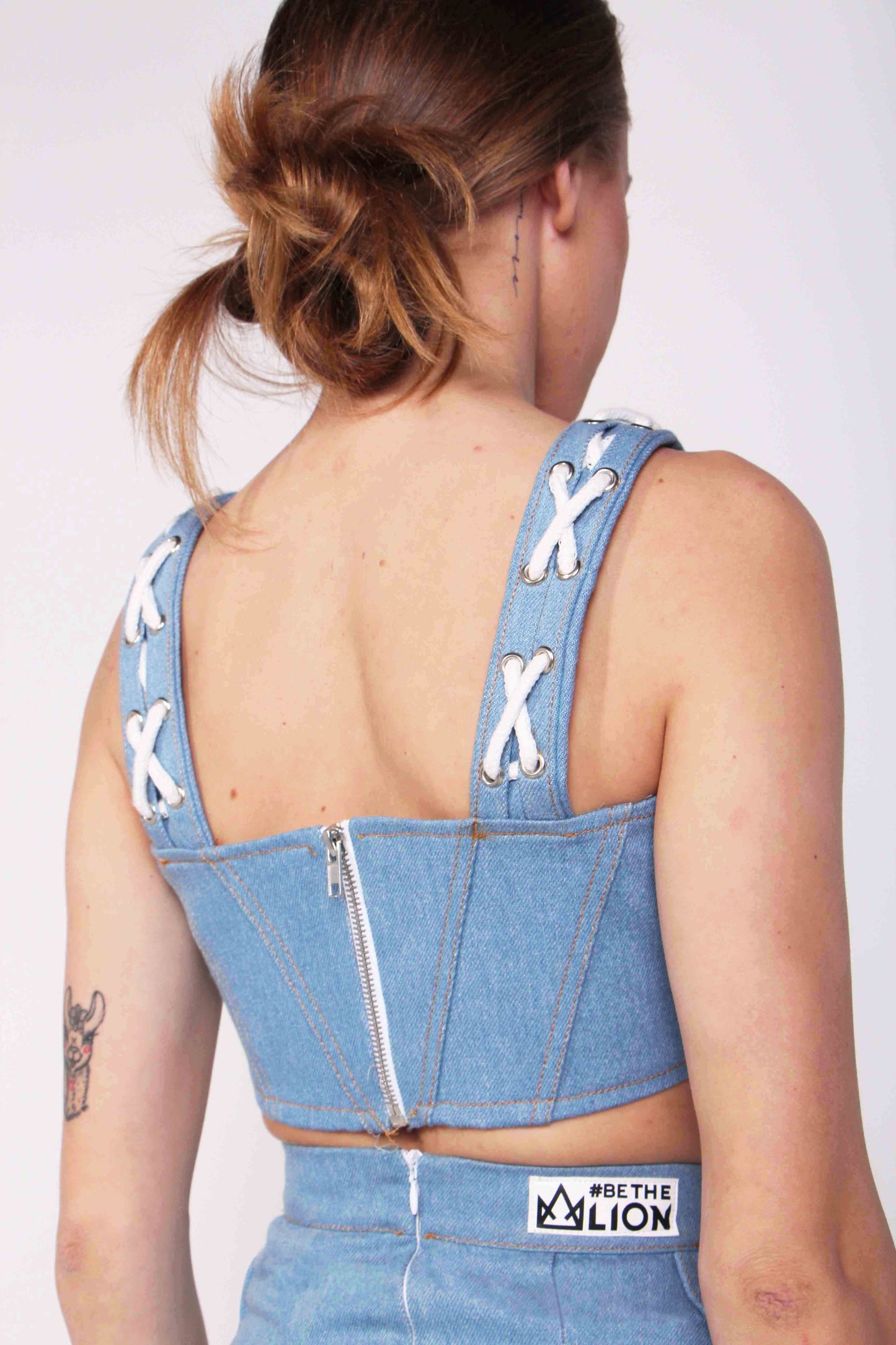 Denim Crop Top With Laces