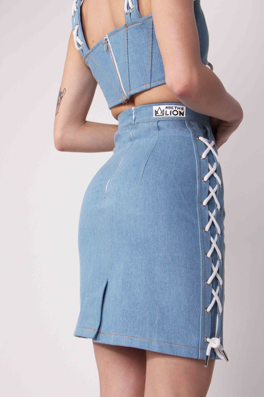 Denim Skirt With Laces – Super High Waisted