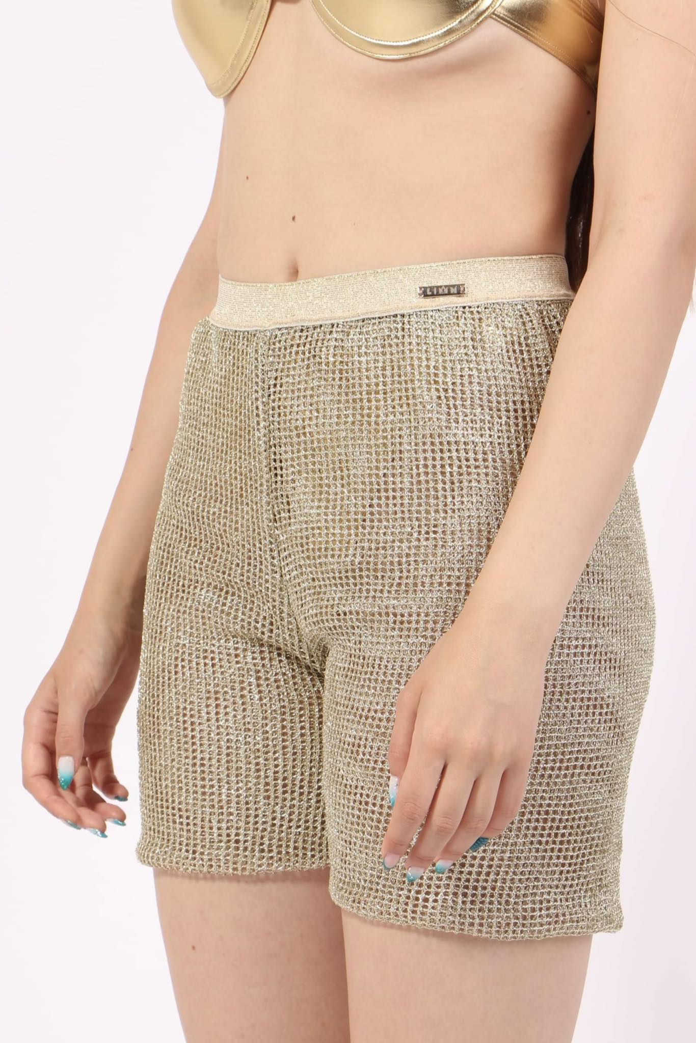 Woman Beach Shorts Mesh High Waist Pants Short Gold Pants