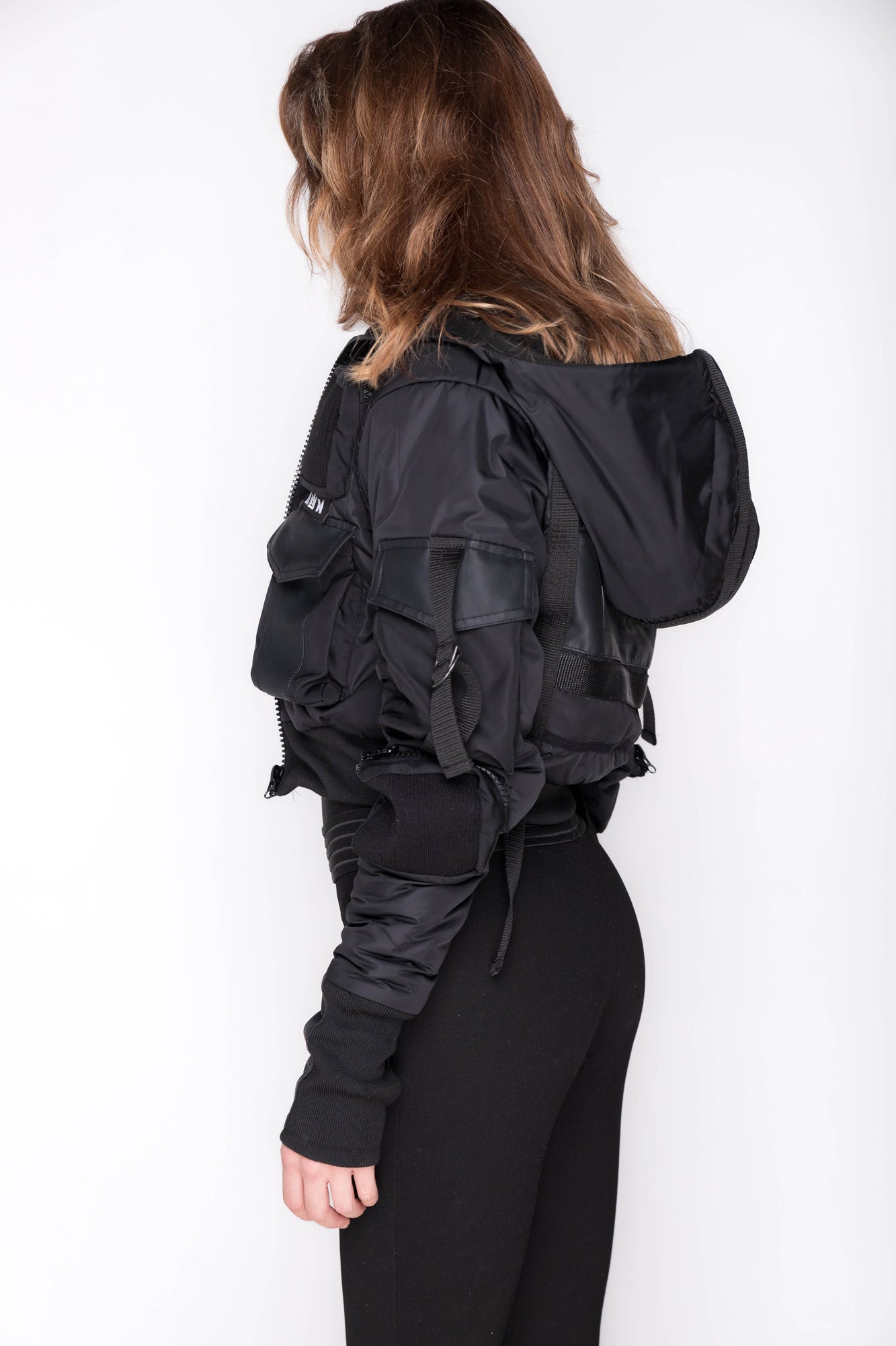 Women Puff Winter Jacket With Pockets In BLACK