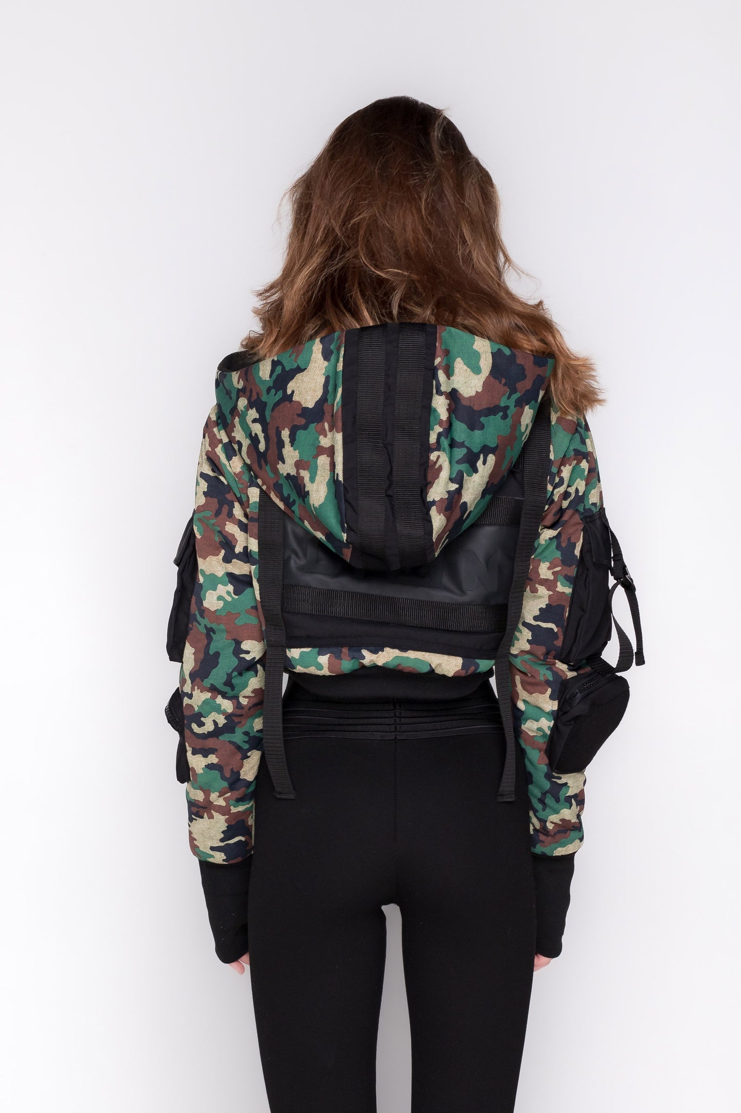 Women Puff Winter Jacket With Pockets In Camouflage