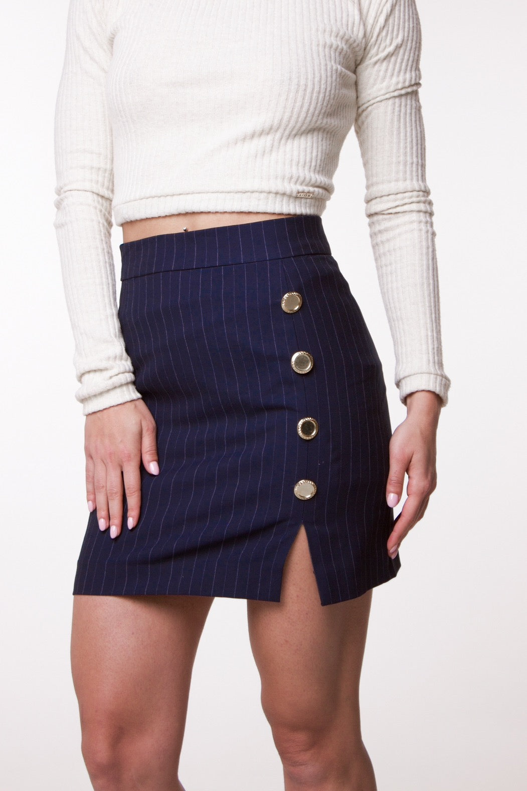 Women Mini And Sexy Skirt In Dark Blue Stripe